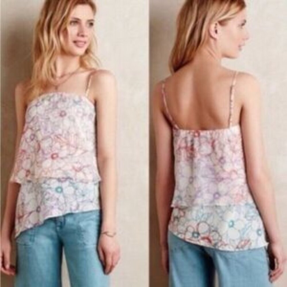 Anthropologie‎ Maeve Silk Daisy Garden Floral Top Size S